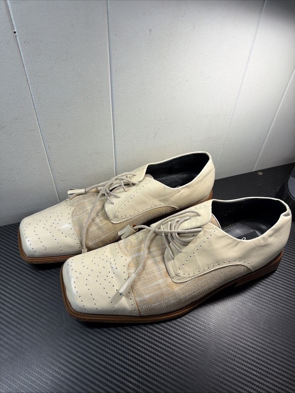 Giorgio Brutini Oxfords Men’s 13M Cream Beige Leather Canvas Vintage C2